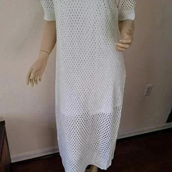 Steve Madden short sleeve open knit midi dress, ivory/white size large - Picture 5 of 9